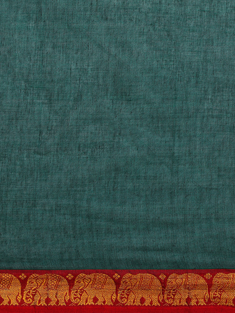Bottle Green Big Border Handloom Cotton Narayanpet Saree-Binks