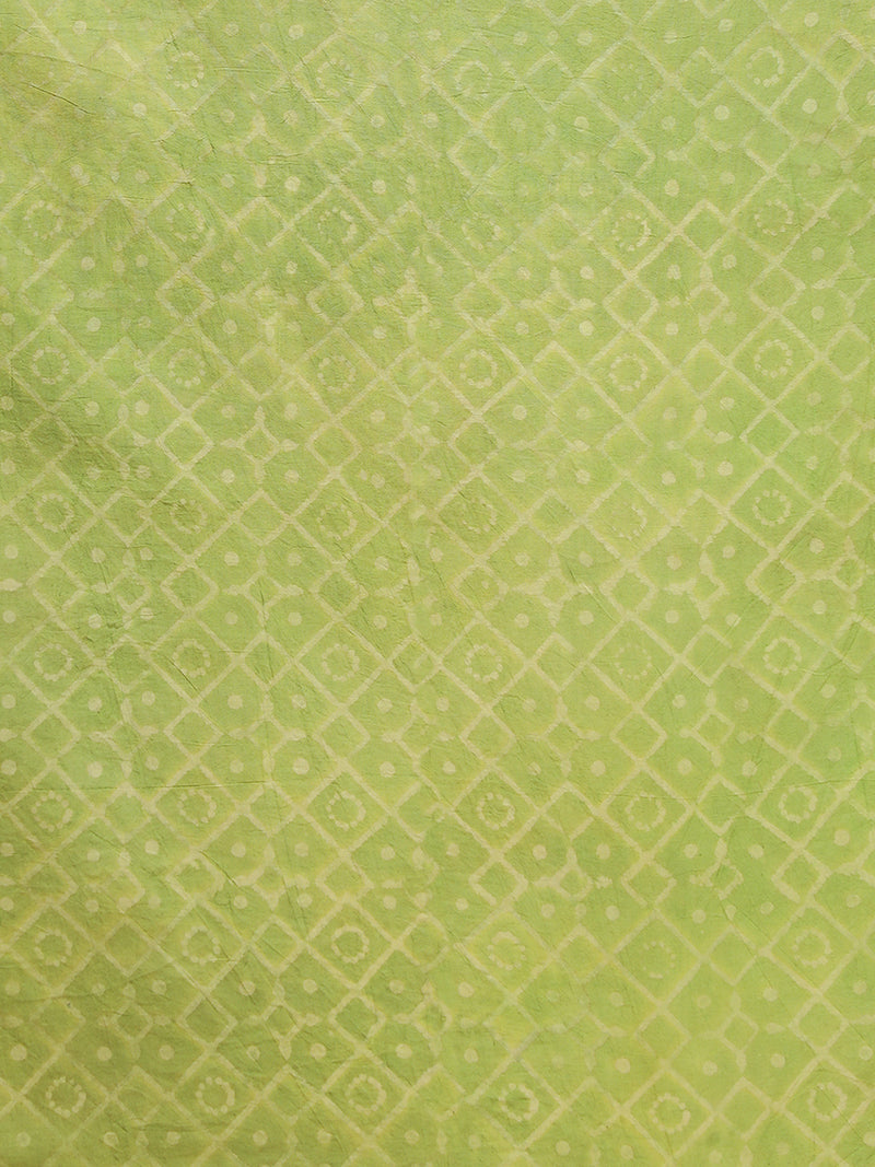 Sage Green Handblock Printed Ajrakh Mulmul Saree-Binks