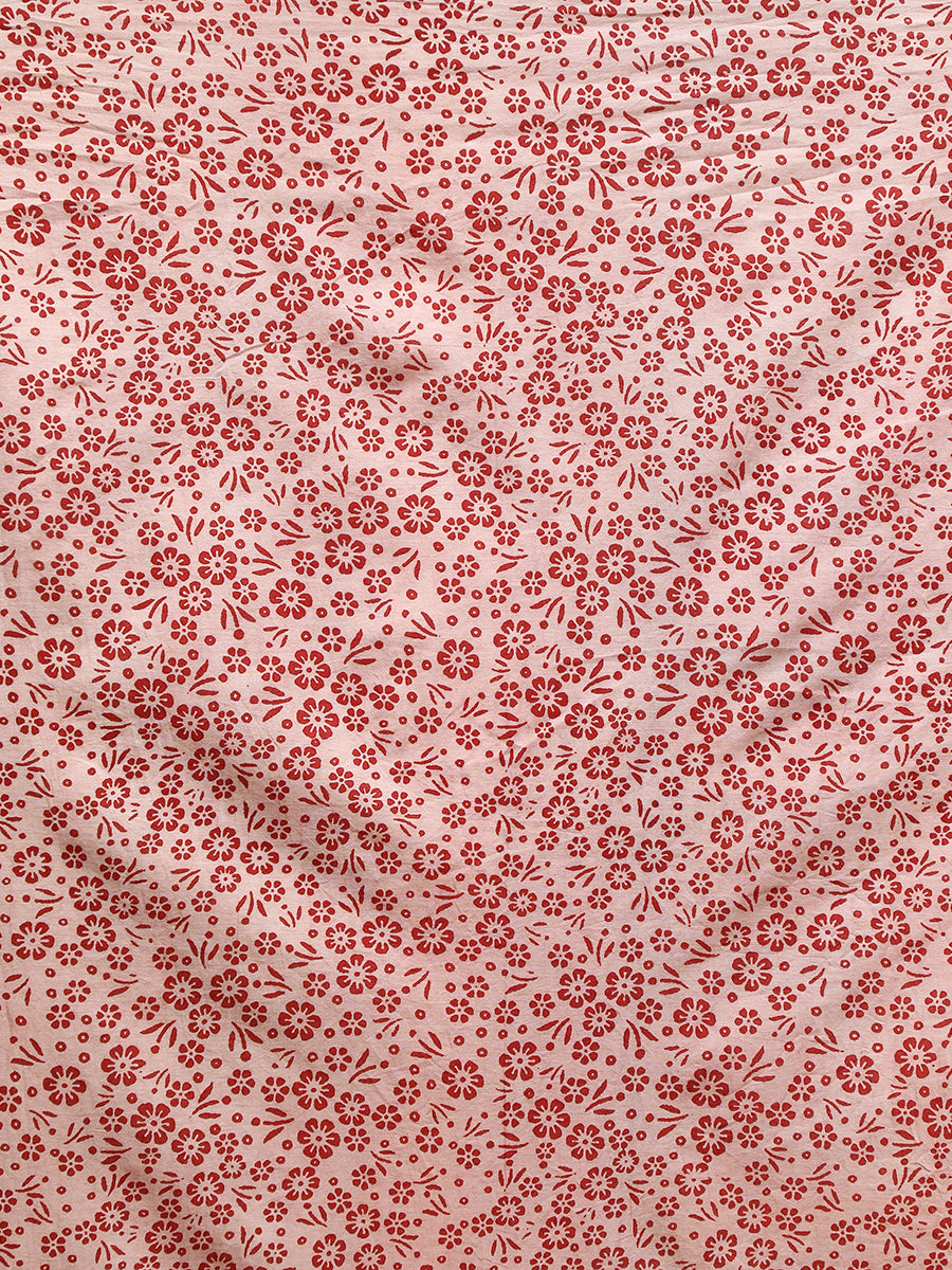 Clay Red Handblock Printed Mango Motif Mulmul Saree, in Red 100% Cotton, made for daily & work (view 5).
