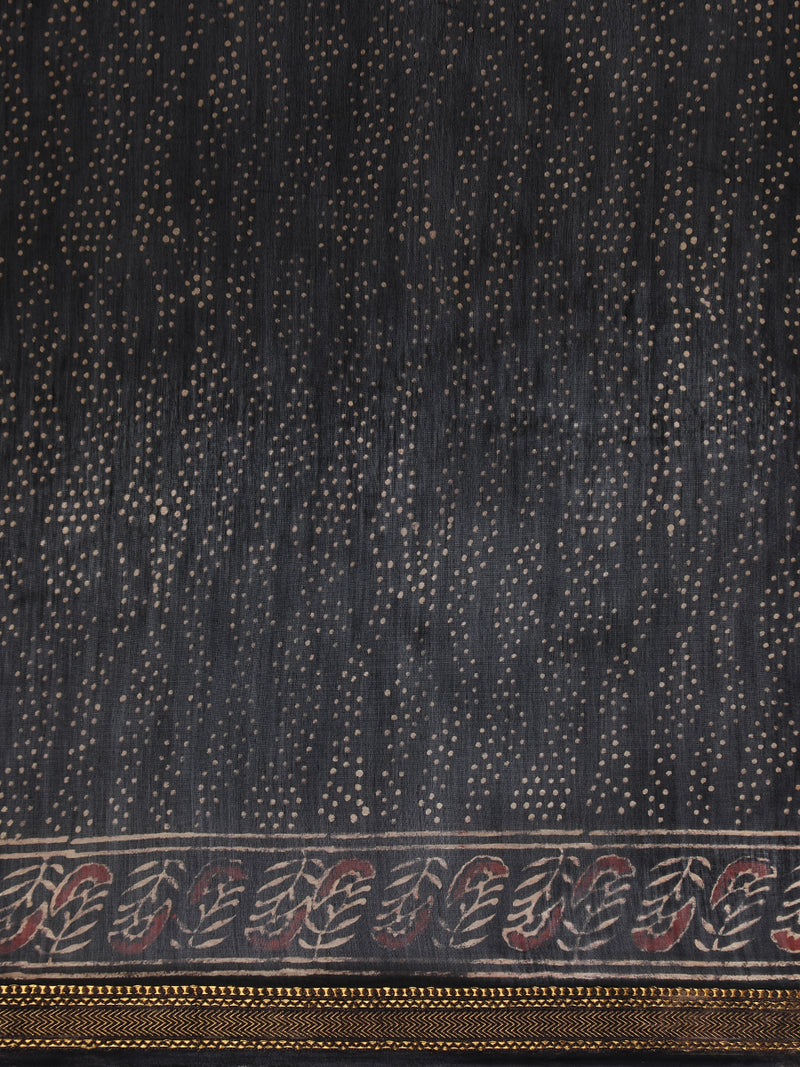 Crimson Handblock Printed Teardrop Ajrakh Maheshwari Cotton Silk Saree-Binks