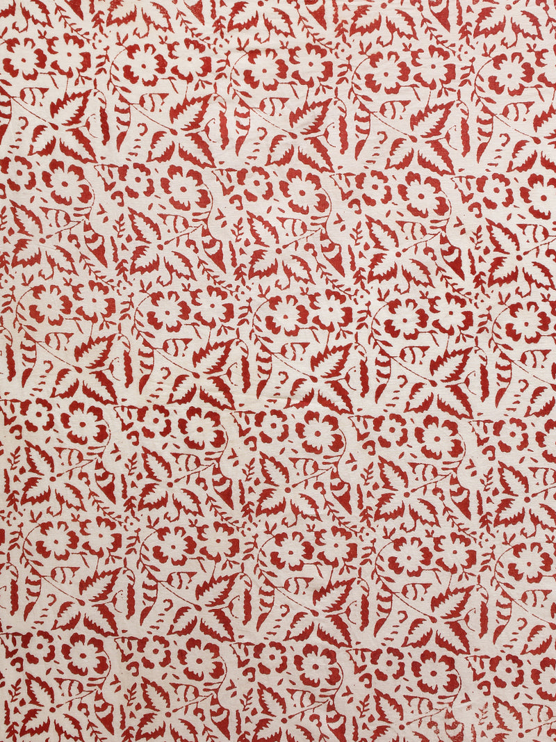 Red & White Handblock Printed Diagonal Striped Chevron Mulmul Saree-Binks