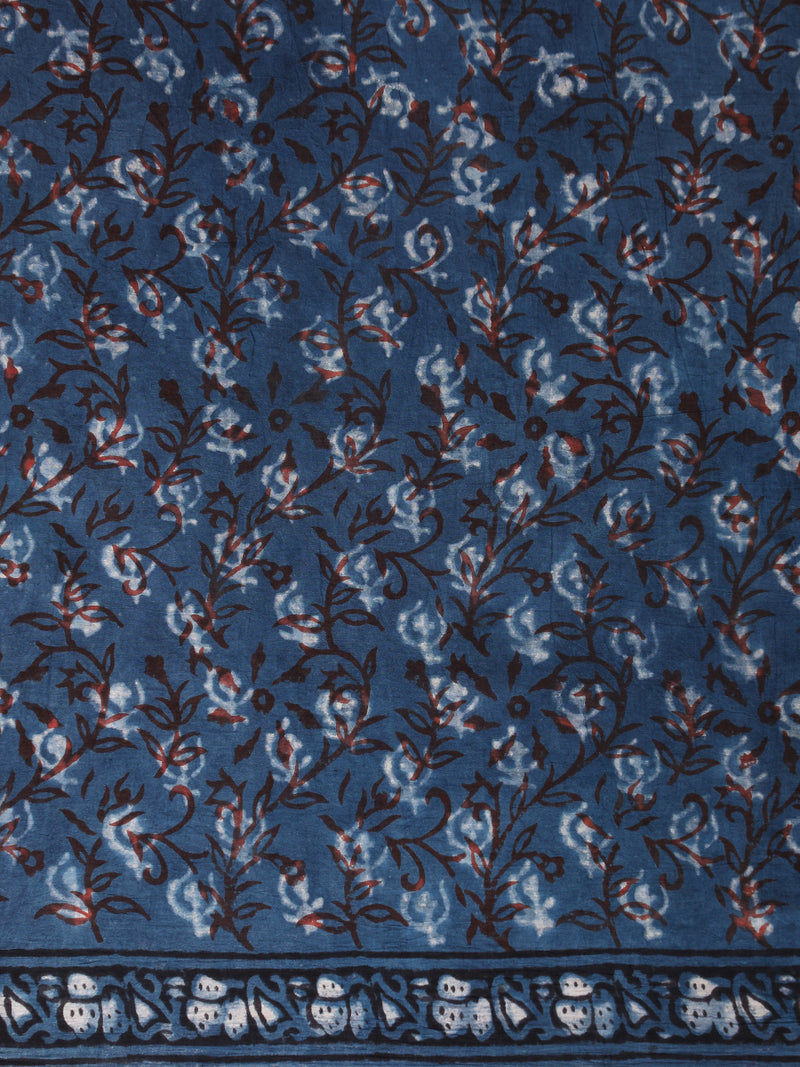 Indigo Handblock Printed Diamond Motif Ajrakh Mulmul Saree-Binks