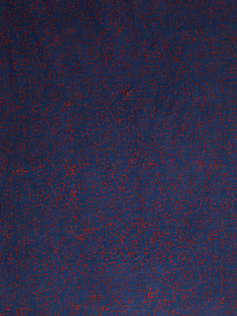 Indigo Blue Handblock Printed Butterfly Motif Ajrakh Mulmul Saree-Binks