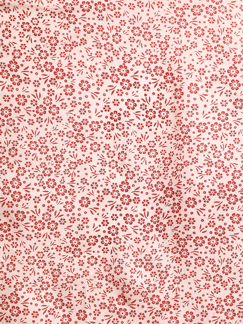 Bright Red & White Handblock Printed Vanspati Mulmul Saree-Binks