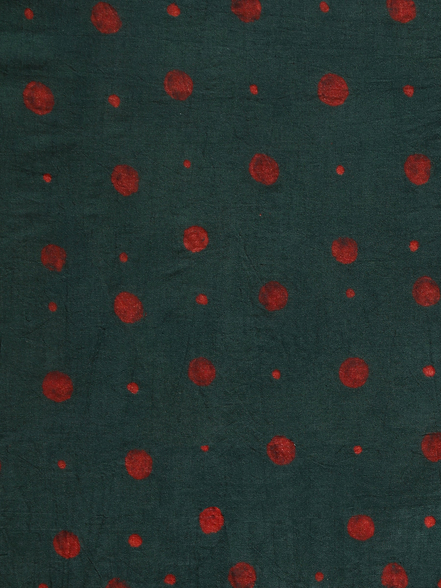 Olive Green Handblock Printed Bandhani Style Mulmul Saree, in Green 100% Cotton, made for daily & work (view 5).