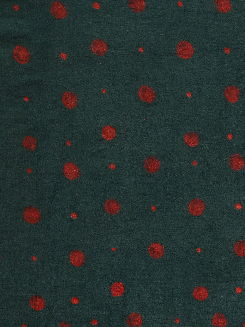 Olive Green Handblock Printed Bandhani Style Mulmul Saree-Binks