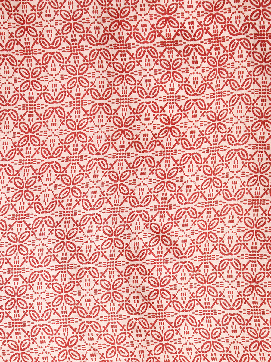 Chili Red Handblock Printed Grid Motif Mulmul Saree, in Red 100% Cotton, made for daily & work (view 5).