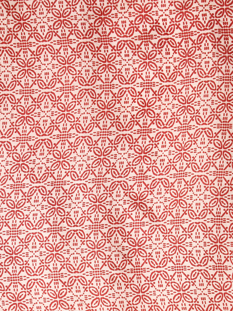Chili Red Handblock Printed Grid Motif Mulmul Saree-Binks