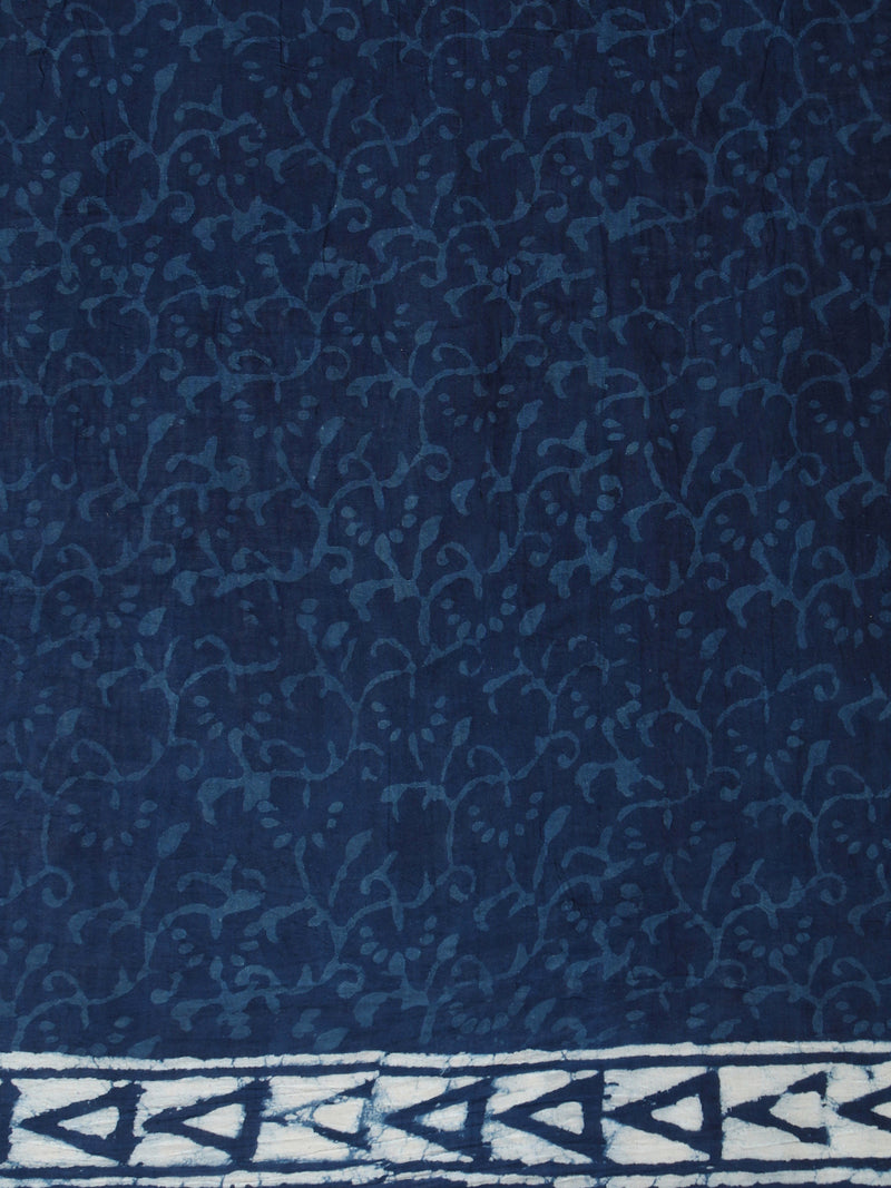 Indigo Blue Handblock Printed Tribal Motif Mulmul Saree-Binks