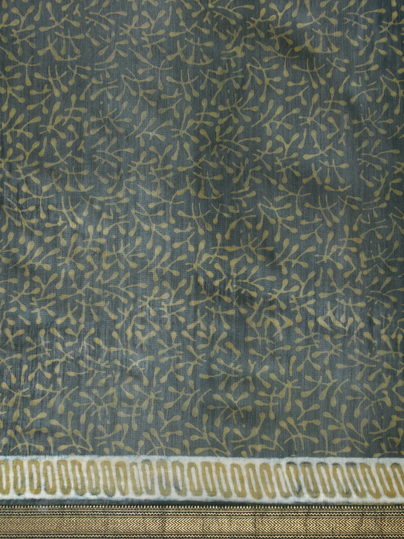 Olive Green Handblock Printed Abstract Dotted Ajrakh Maheshwari Cotton Silk Saree-Binks