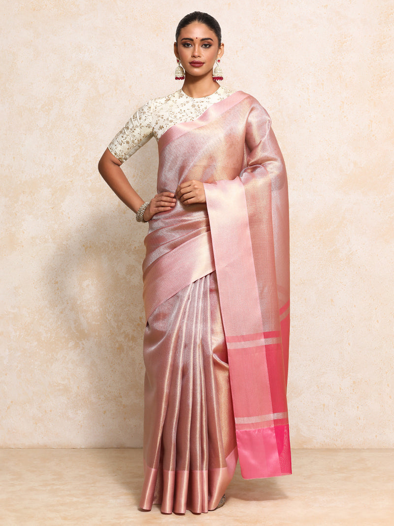 Light Pink Tissue Saree With Chevron Weave-Binks