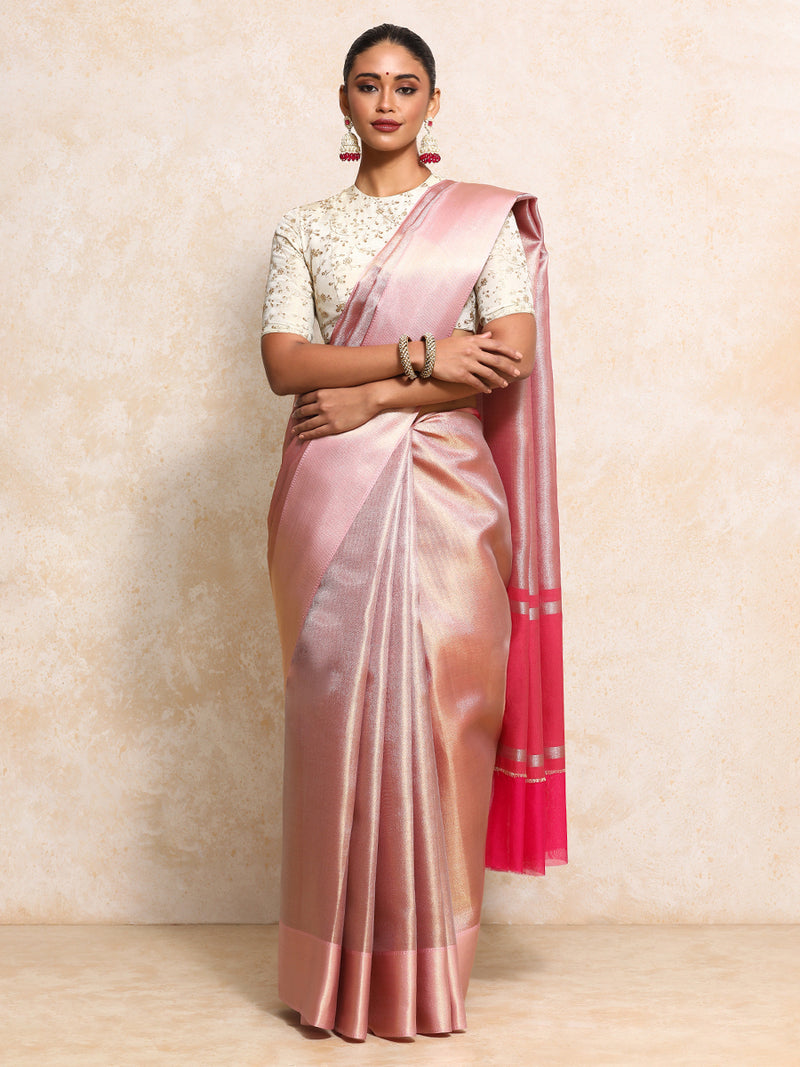 Light Pink Tissue Saree With Chevron Weave-Binks