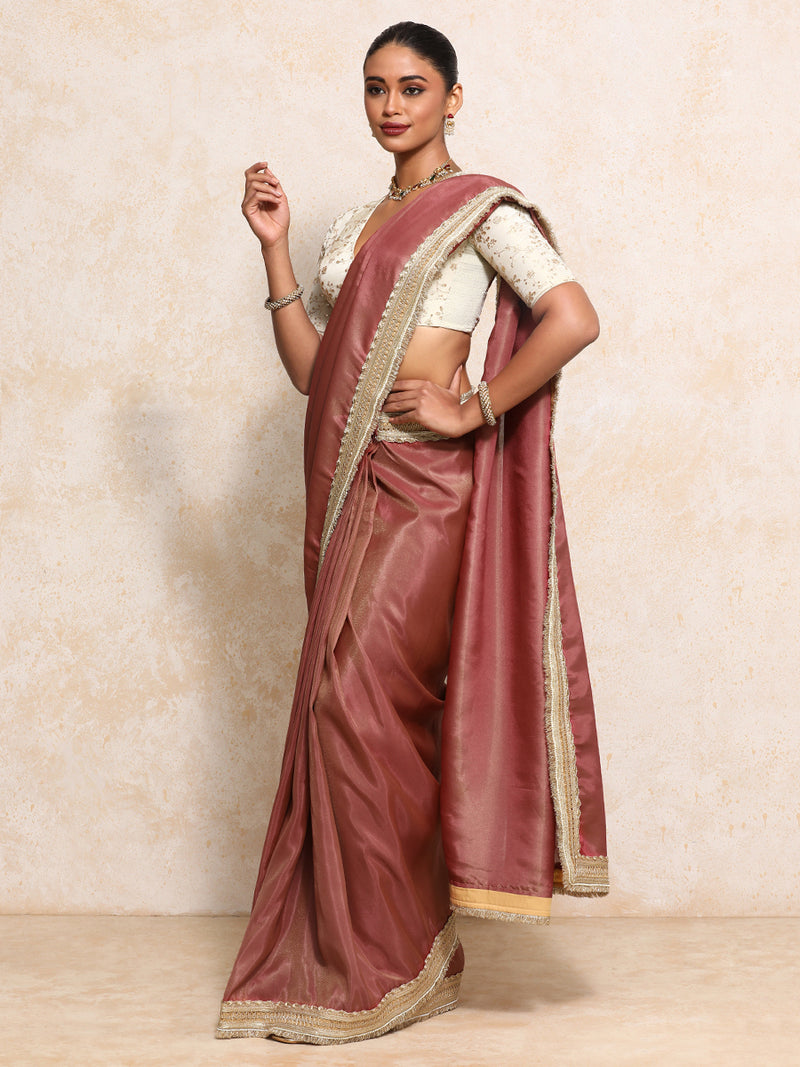 Yamira Marsala Gold Tissue Saree With Ready-to-Wear Option-Binks
