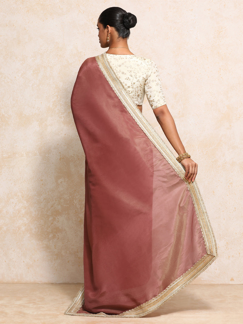 Yamira Marsala Gold Tissue Saree With Ready-to-Wear Option-Binks