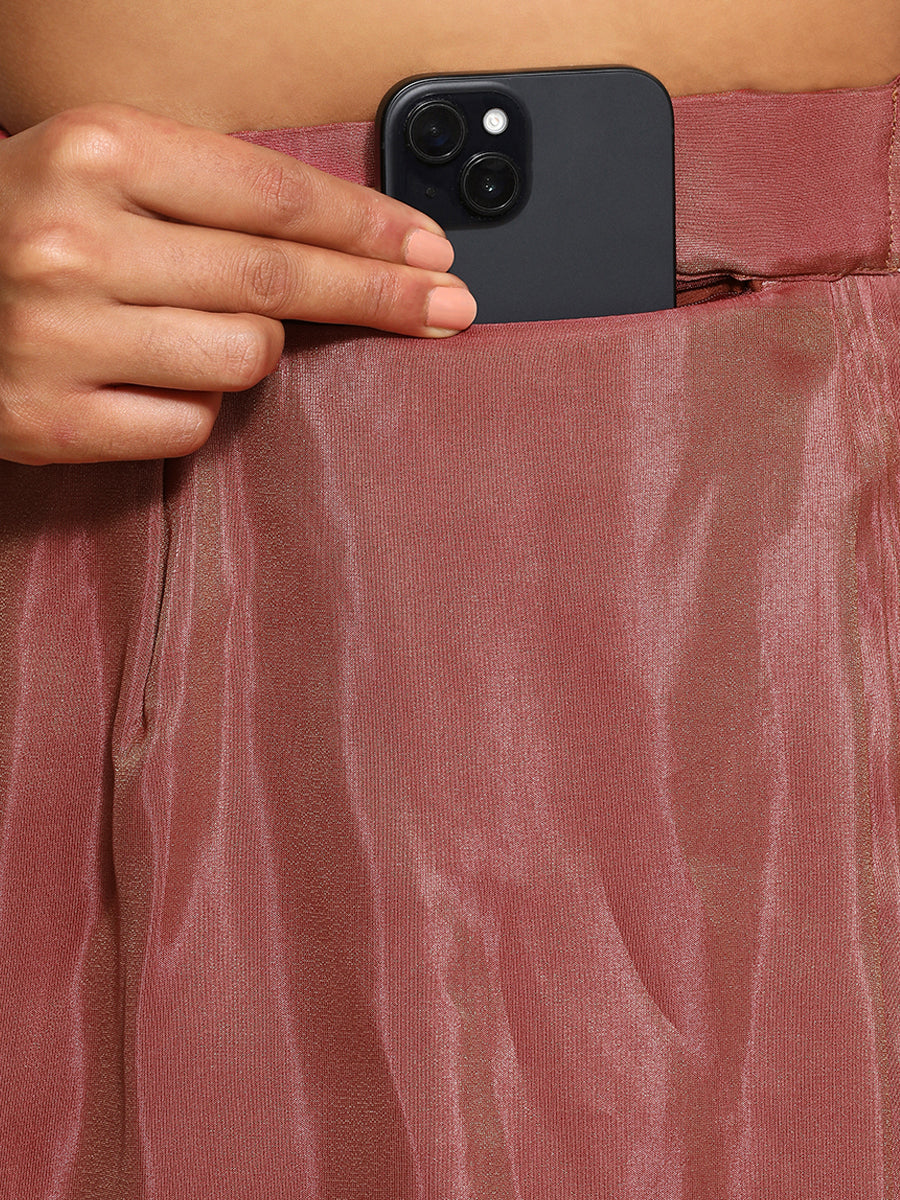 Yamira Marsala Gold Tissue Saree With Ready-to-Wear Option, in Viscose Gold Tissue, made for party & festive (view 4).
