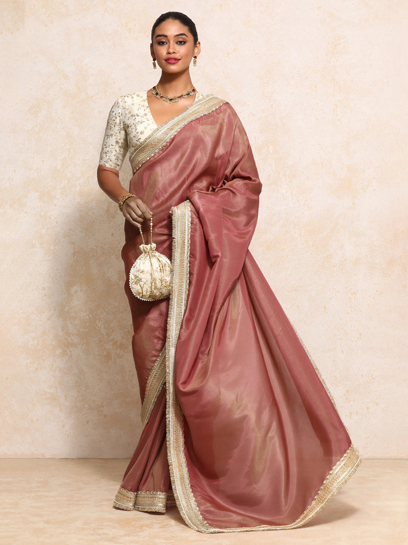 Yamira Marsala Gold Tissue Saree With Ready-to-Wear Option-Binks
