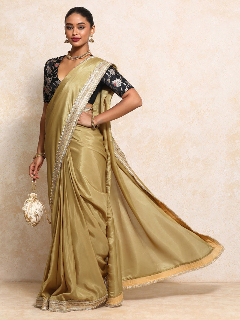 Yamira Mustard Gold Tissue Saree With Ready-to-Wear Option-Binks