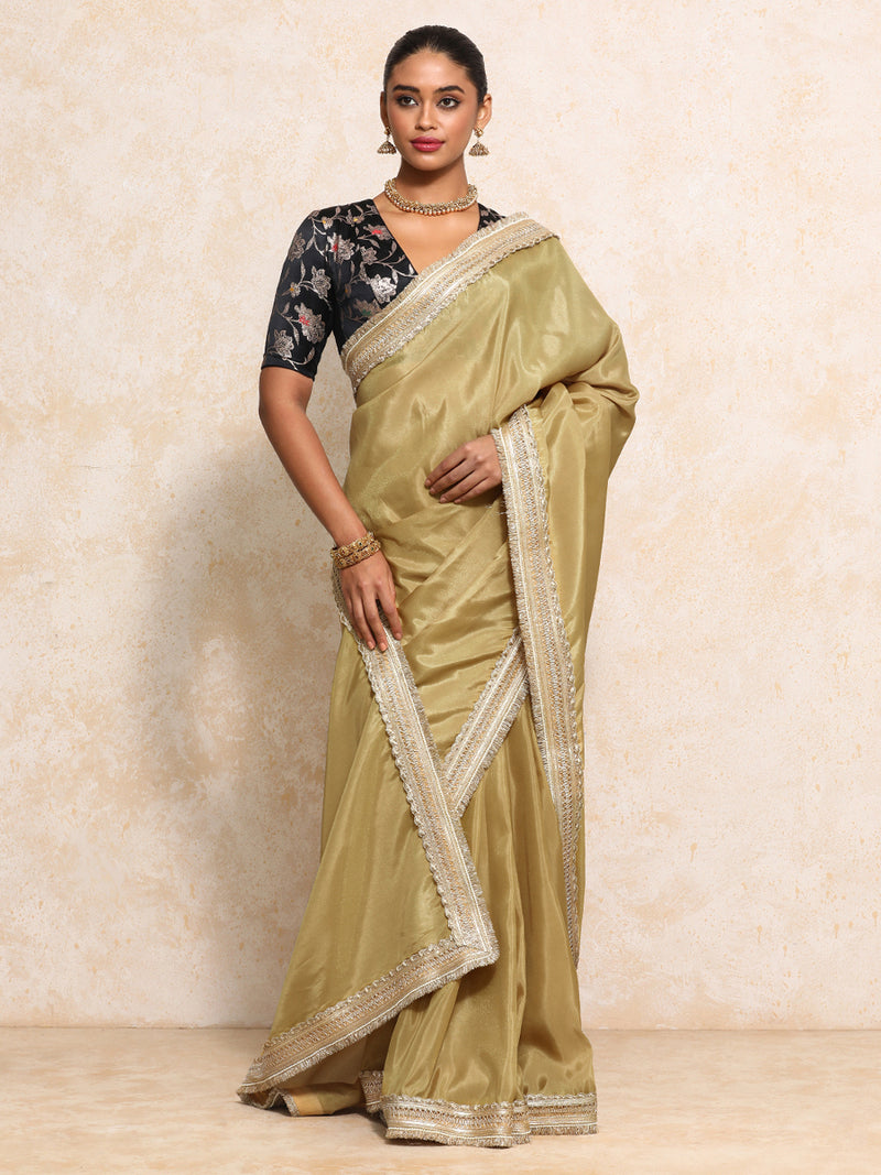 Yamira Mustard Gold Tissue Saree With Ready-to-Wear Option-Binks