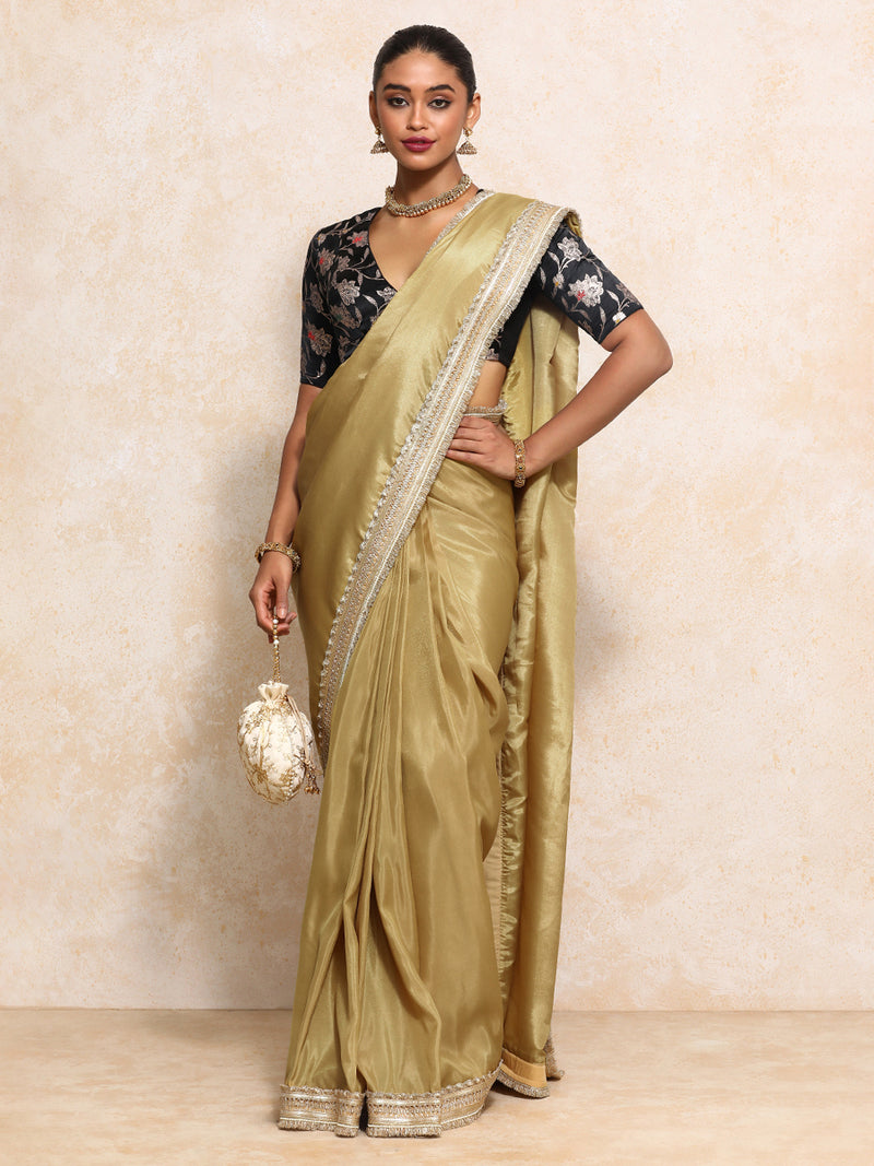 Yamira Mustard Gold Tissue Saree With Ready-to-Wear Option-Binks