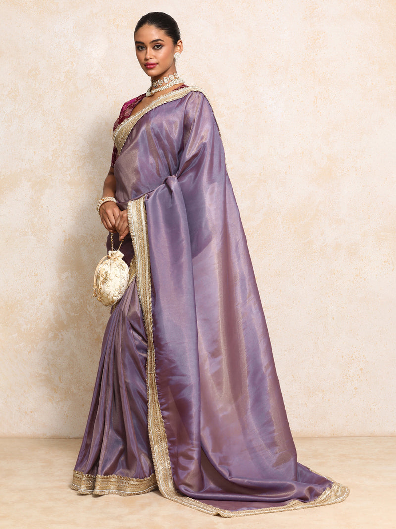 Yamira Purple Gold Tissue Saree With Ready-to-Wear Option-Binks