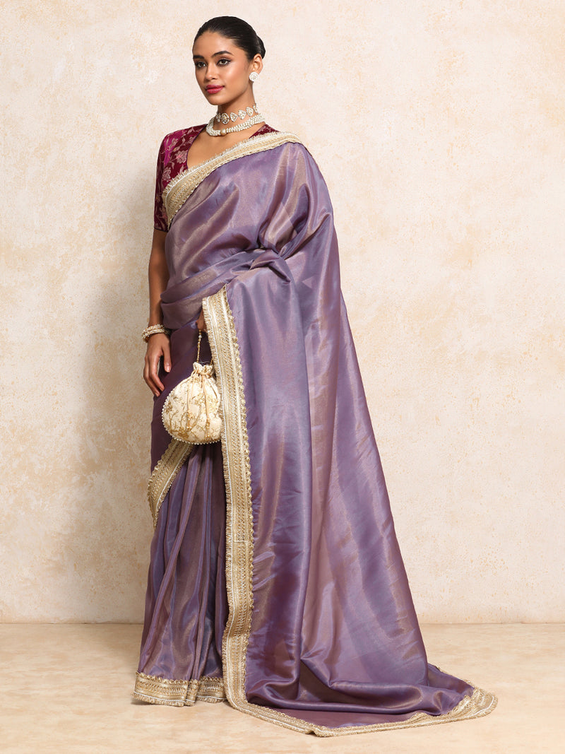 Yamira Purple Gold Tissue Saree With Ready-to-Wear Option-Binks