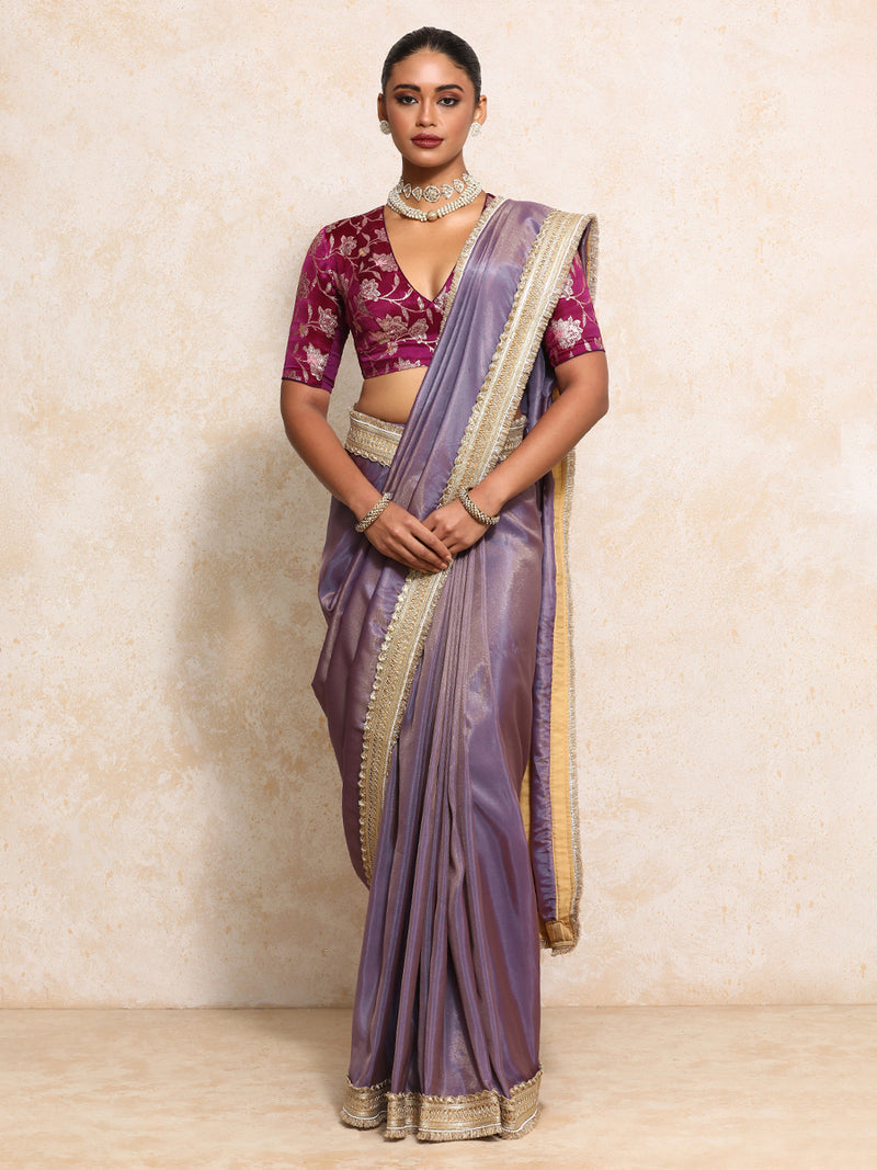 Yamira Purple Gold Tissue Saree With Ready-to-Wear Option-Binks