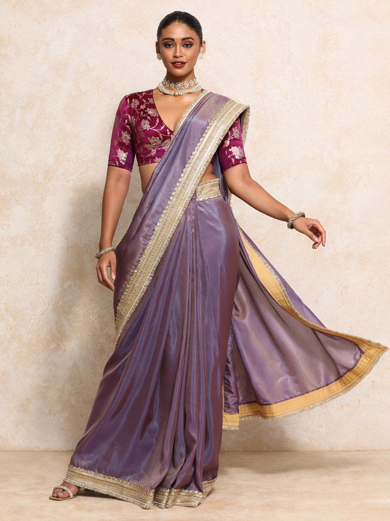 Yamira Purple Gold Tissue Saree With Ready-to-Wear Option-Binks
