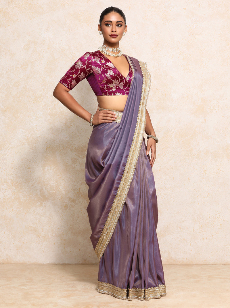Yamira Purple Gold Tissue Saree With Ready-to-Wear Option-Binks
