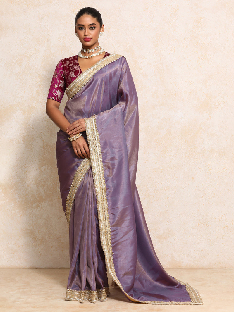 Yamira Purple Gold Tissue Saree With Ready-to-Wear Option-Binks