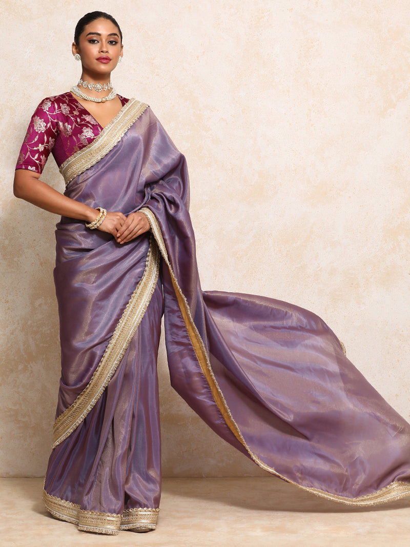 Yamira Purple Gold Tissue Saree With Ready-to-Wear Option-Binks