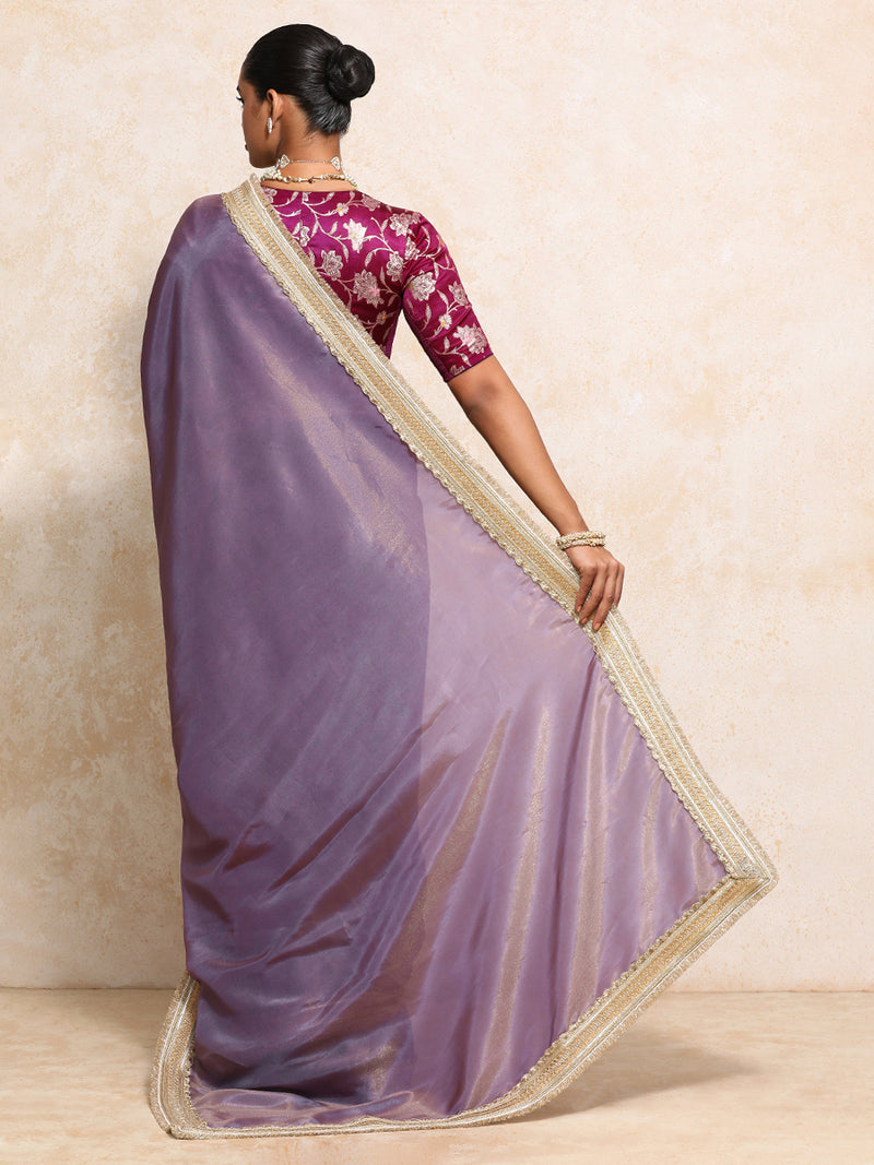 Yamira Purple Gold Tissue Saree With Ready-to-Wear Option-Binks