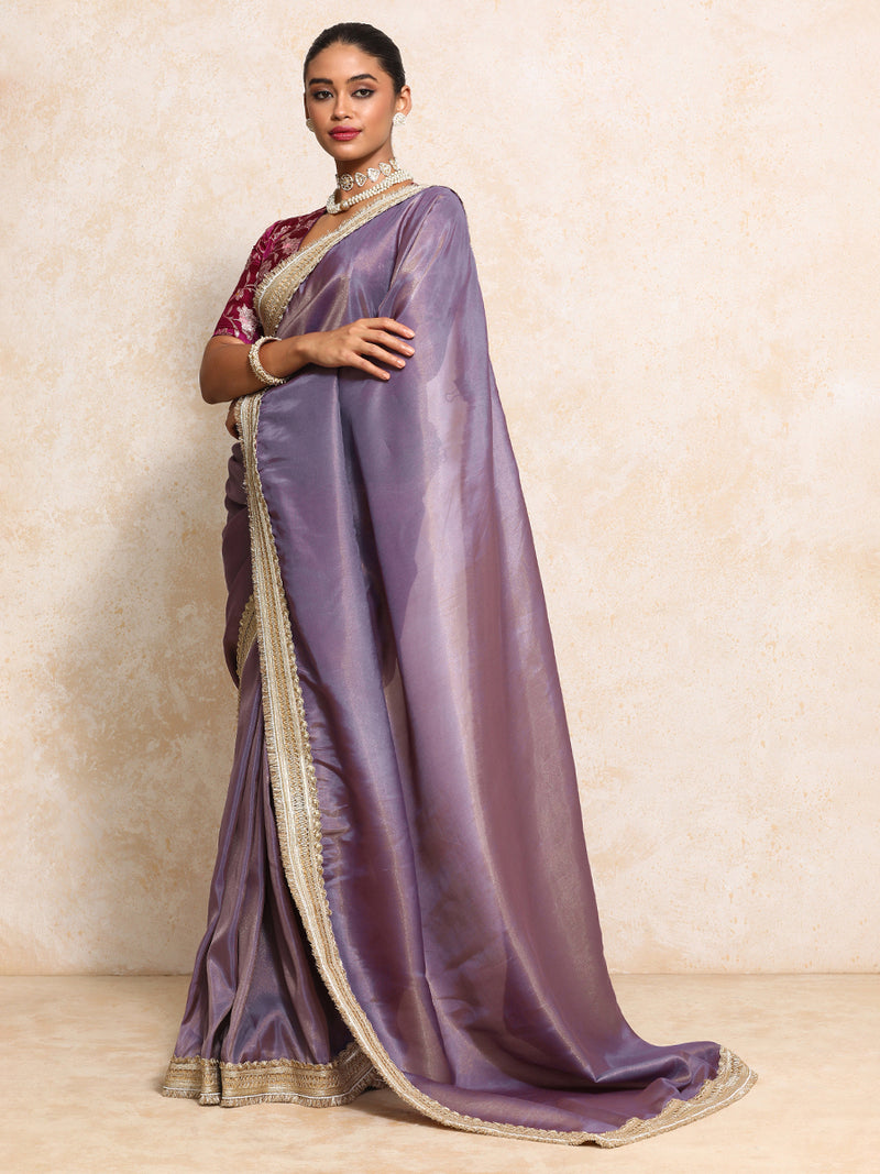 Yamira Purple Gold Tissue Saree With Ready-to-Wear Option-Binks