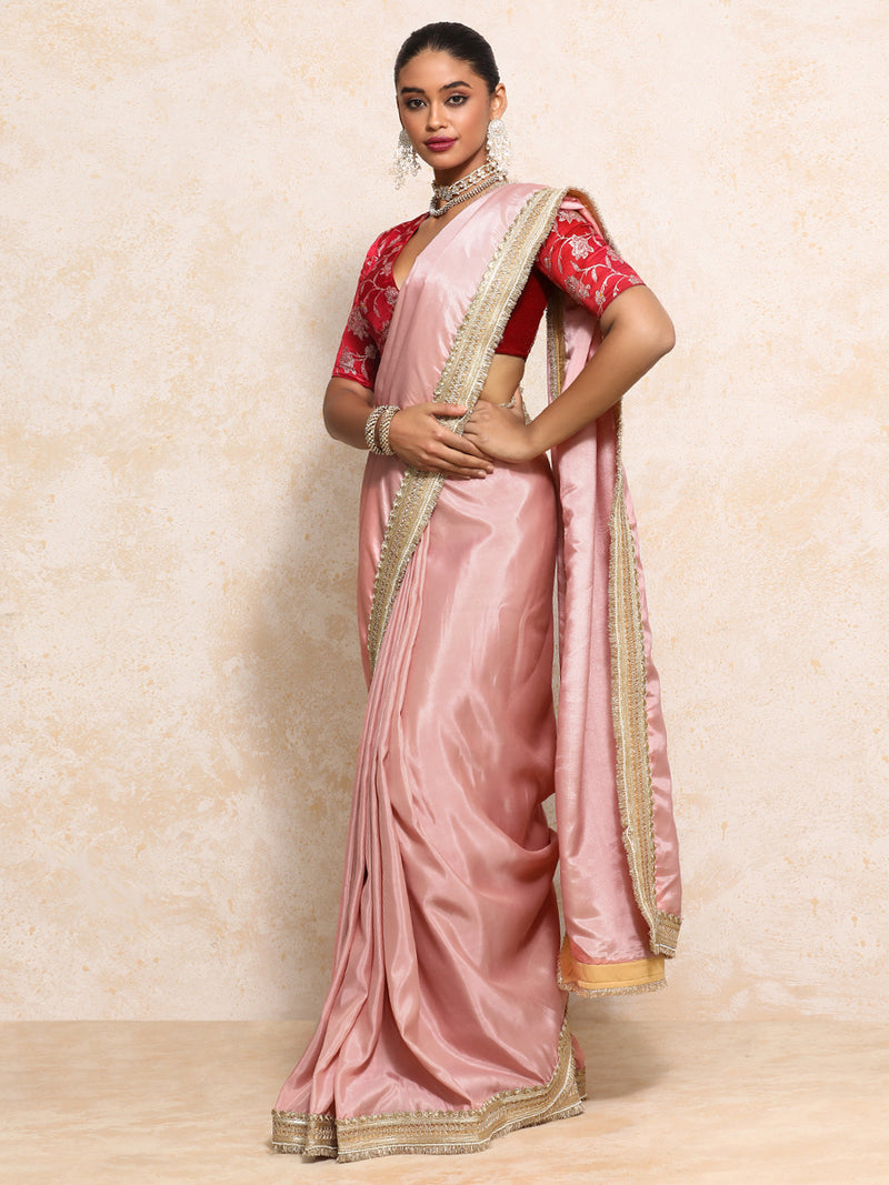 Yamira Soft Pink Gold Tissue Saree With Ready-to-Wear Option-Binks