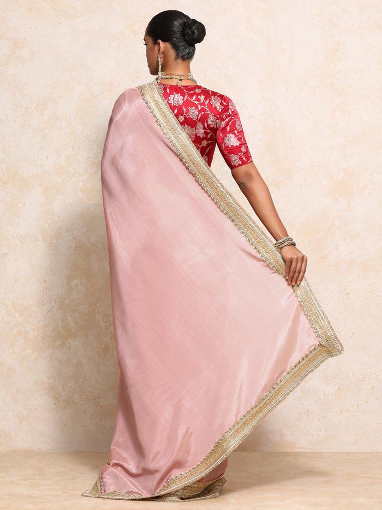 Yamira Soft Pink Gold Tissue Saree With Ready-to-Wear Option, in Viscose Gold Tissue, made for party & festive (view 2).