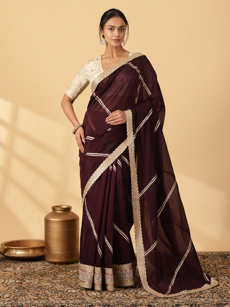 Black Chandheri Heritage Gota Work Saree With Designer Embroidered Lace Work-Binks