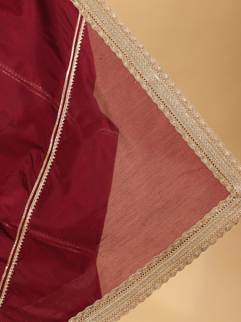 Deep Burgundy Chandheri Heritage Gota Work Saree With Designer Embroidered Lace Work-Binks