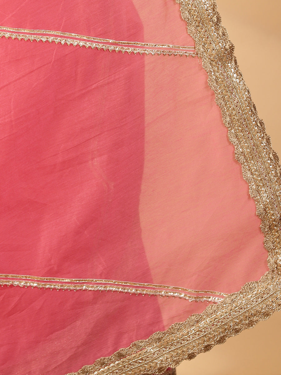 Rose Pink Chandheri Heritage Gota Work Saree With Designer Embroidered Lace Work, in Pink Chandheri (view 6).