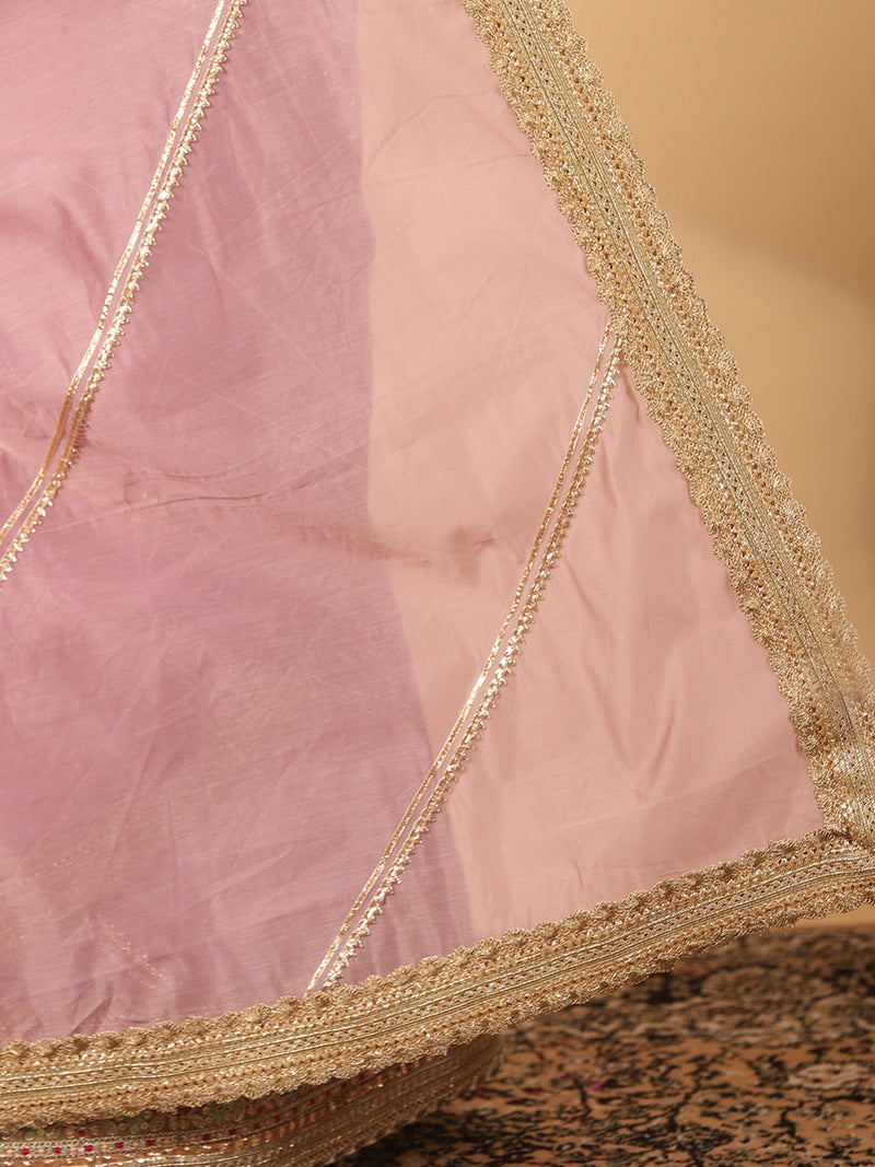 Sea Pink Chandheri Heritage Gota Work Saree With Designer Embroidered Lace Work-Binks