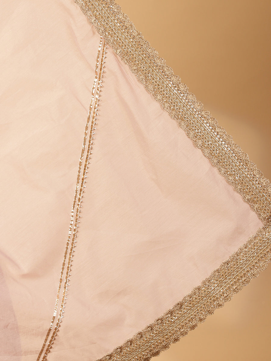 Baby Pink Chandheri Heritage Gota Work Saree With Designer Embroidered Lace Work, in Pink Chandheri (view 6).
