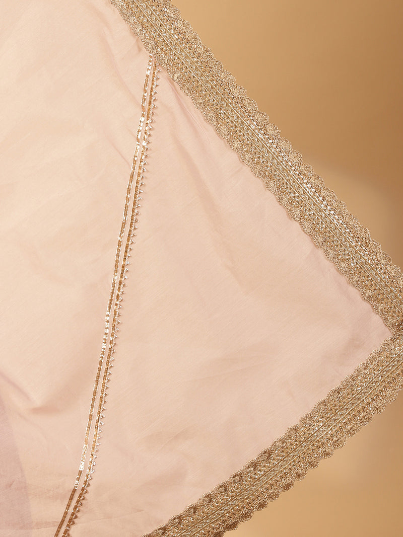 Baby Pink Chandheri Heritage Gota Work Saree With Designer Embroidered Lace Work-Binks