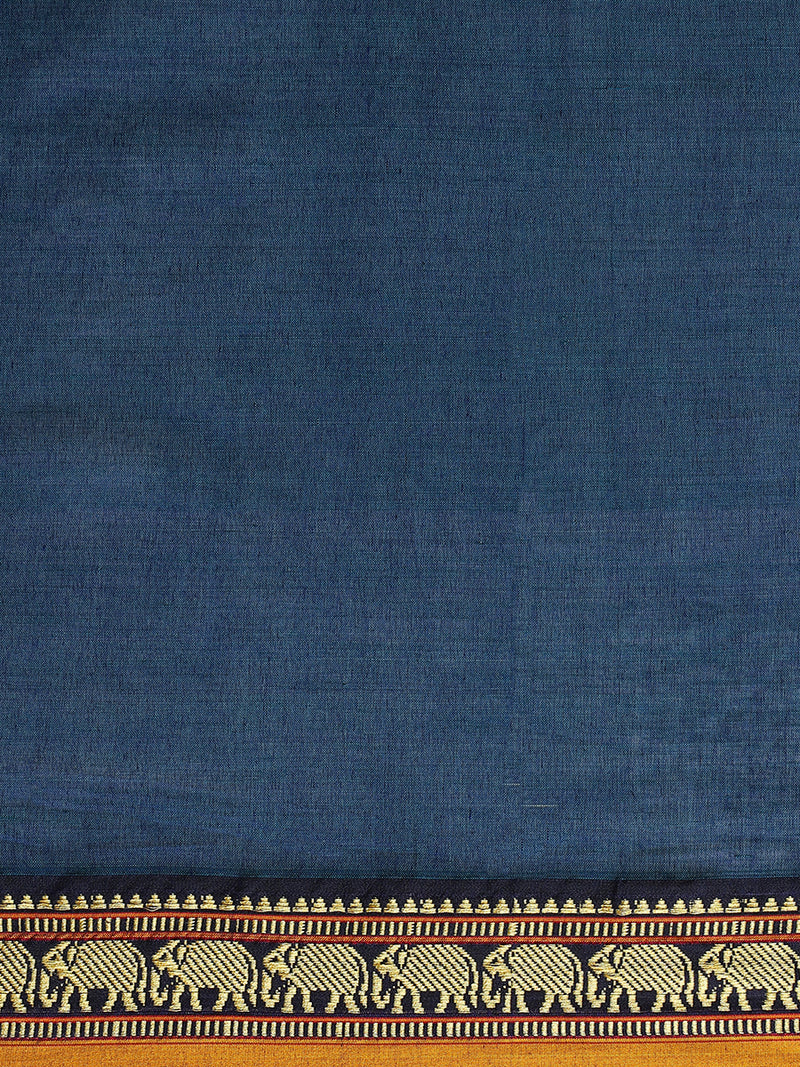 Navy Elephant Border Handloom Cotton Narayanpet Saree-Binks