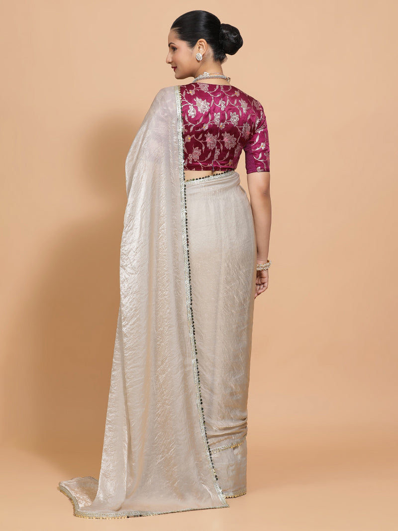 Shanaya x Tyohaar | Silver Grey Tissue Ready-to-Wear One Minute Saree-Binks