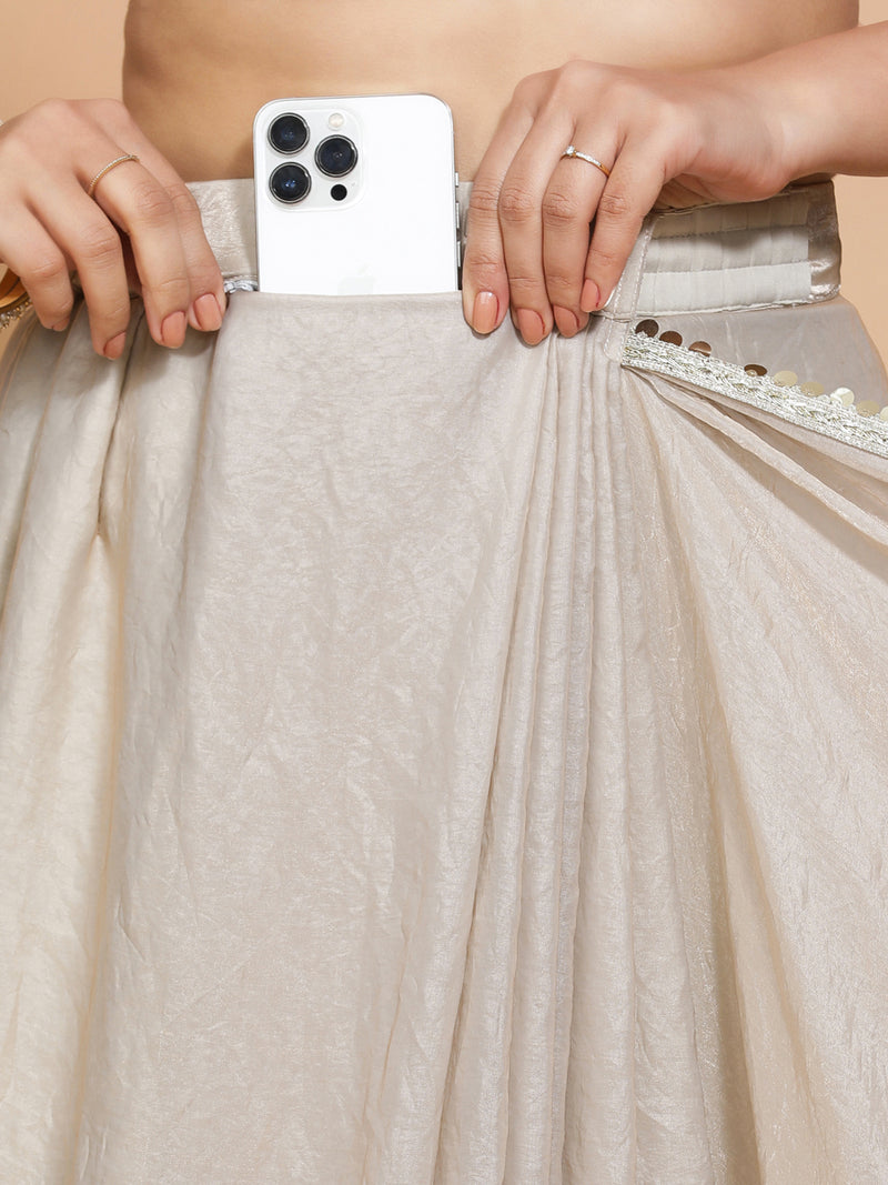 Shanaya x Tyohaar | Silver Grey Tissue Ready-to-Wear One Minute Saree-Binks