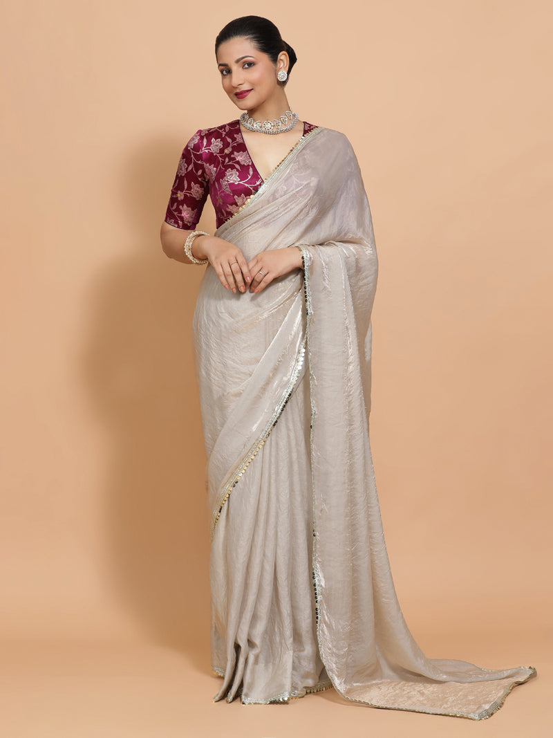Shanaya x Tyohaar | Silver Grey Tissue Ready-to-Wear One Minute Saree-Binks