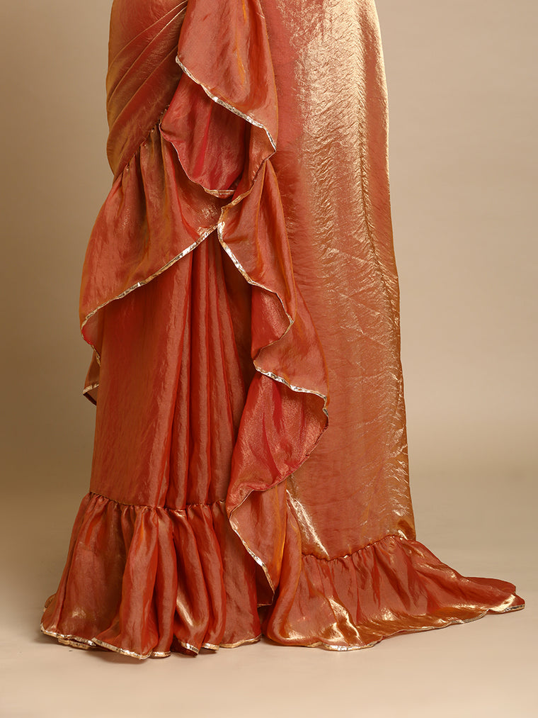 Sharmila x Tyohaar Saree, in Orange Tissue Fabric, made for party & festive (view 2).