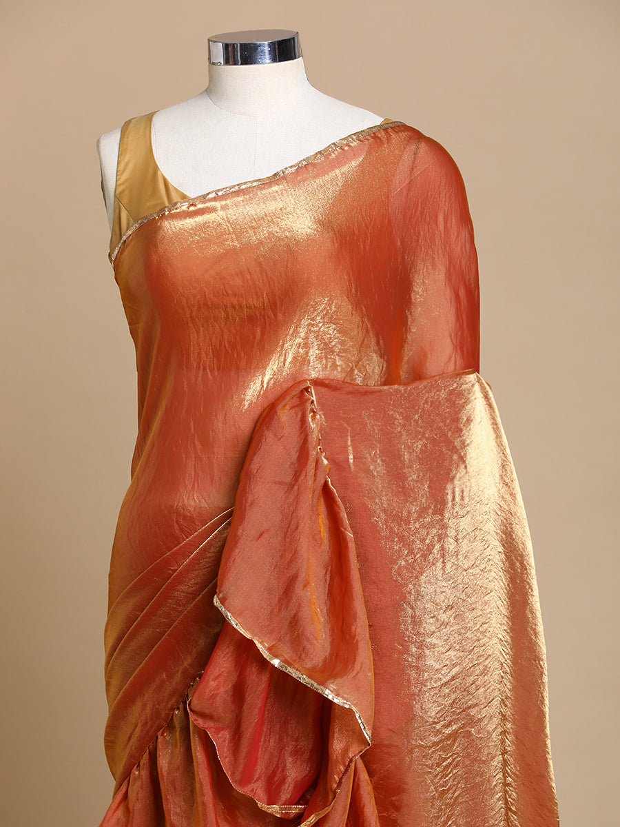 Sharmila x Tyohaar Saree, in Orange Tissue Fabric, made for party & festive (view 4).