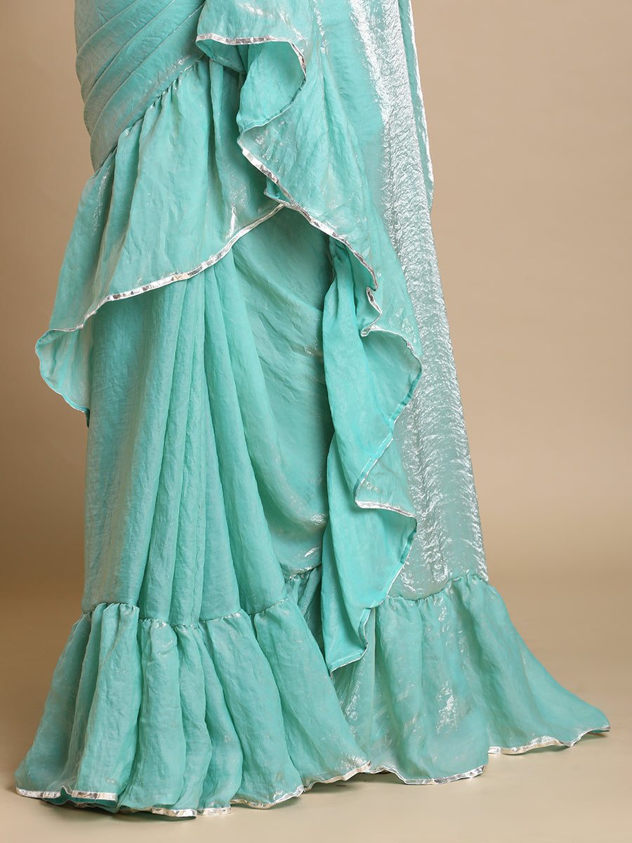 Sharmila x Tyohaar Saree, in Blue Tissue Fabric, made for party & festive (view 2).