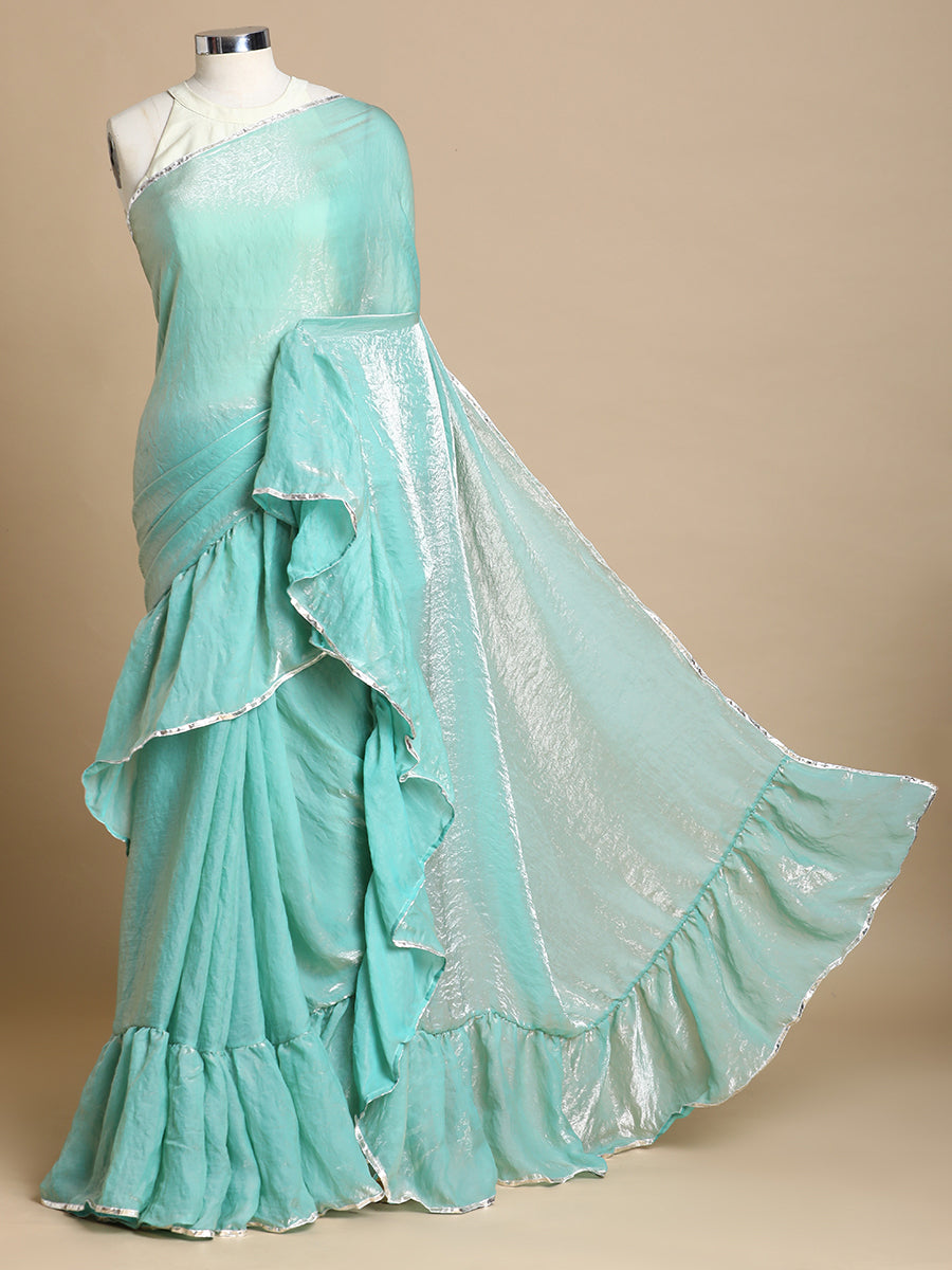 Sharmila x Tyohaar Saree, in Blue Tissue Fabric, made for party & festive (view 3).