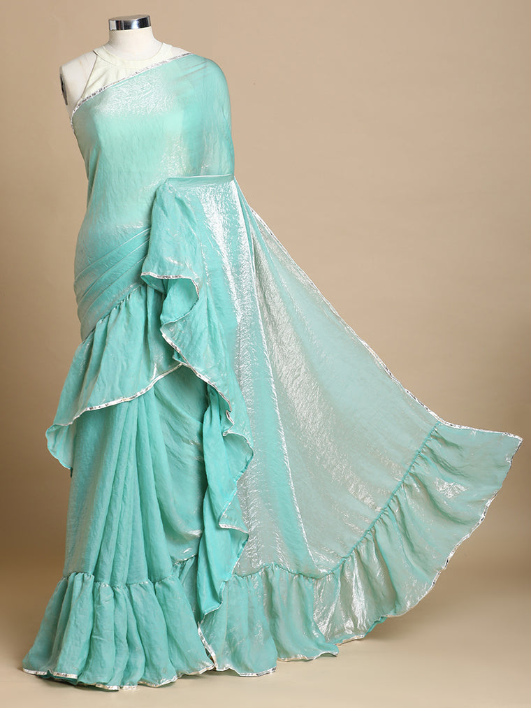 Sharmila x Tyohaar Saree, in Blue Tissue Fabric, made for party & festive (view 3).