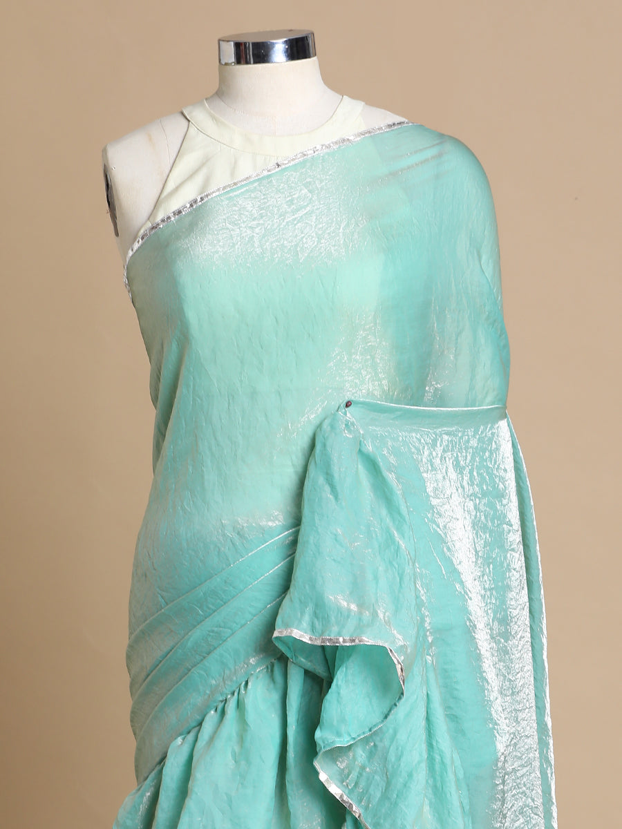 Sharmila x Tyohaar Saree, in Blue Tissue Fabric, made for party & festive (view 4).